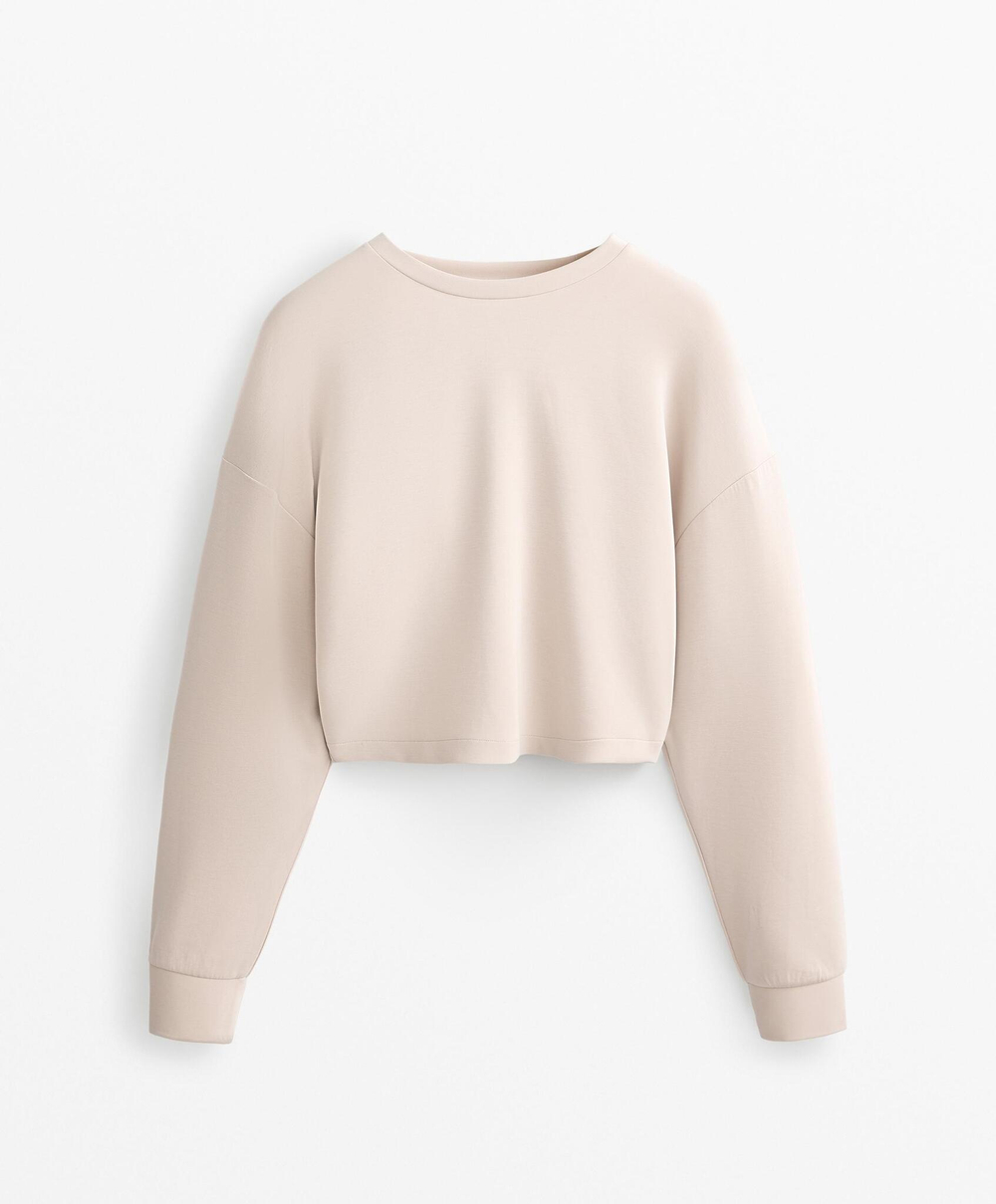 Oysho Толстовка укороченная с перекрещивающейся спинкой и модалом, серо-бежевый