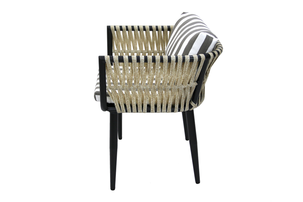 Кресло к набору Garden Story Монте-Карло (каркас черный, ротанг жемчуг, ткань ПОЛОСКА) (В)