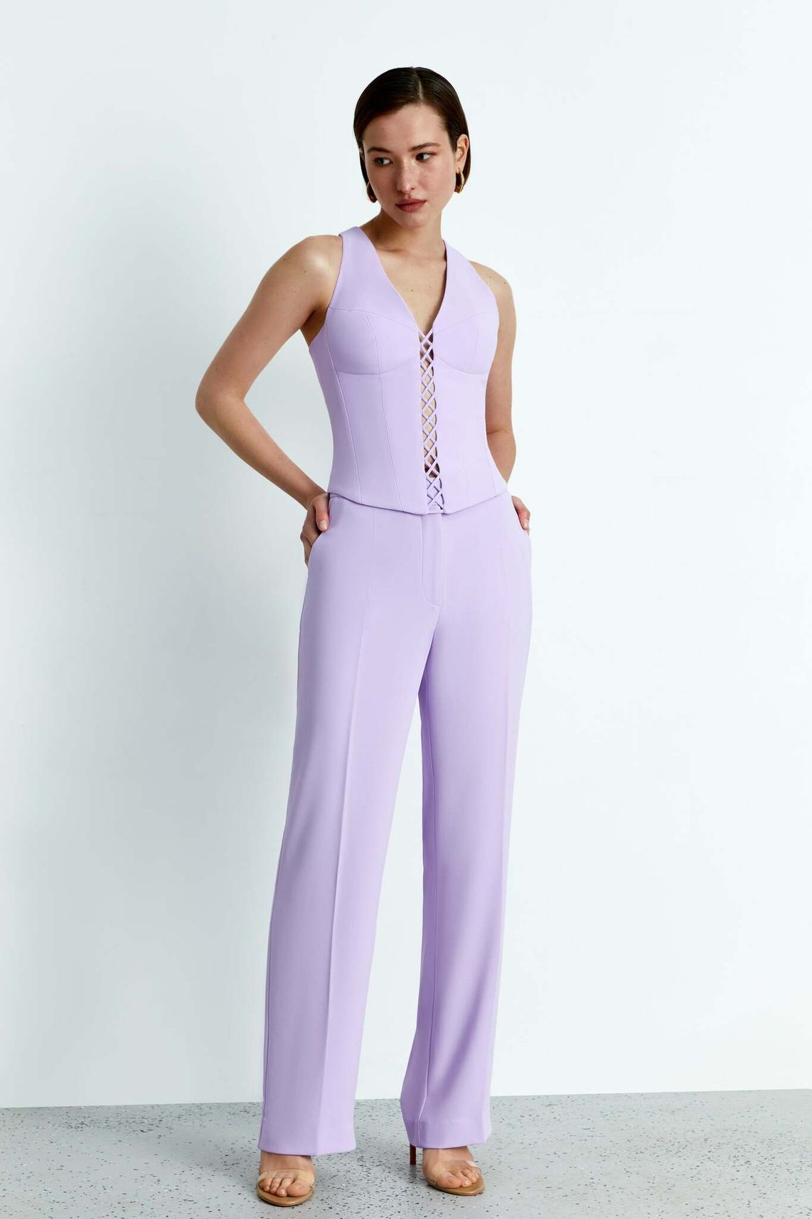 Топ корсетного типа из крепа на бретелях со шнуровкой