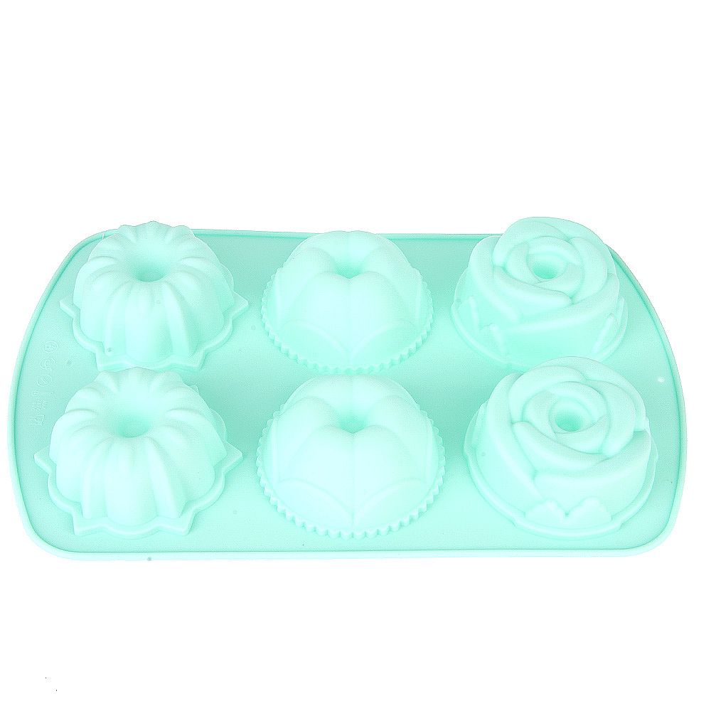 Форма силиконовая для выпечки 6 ячеек "Цветочный микс" 7*7*3,5см/ 27*17*3,5см.(4вида)