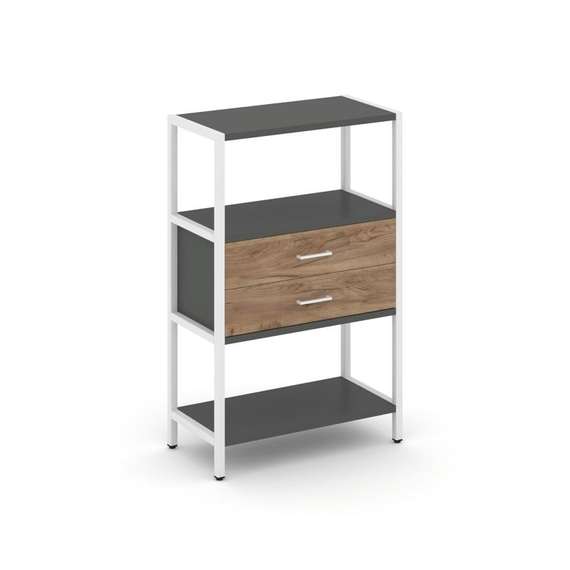 Shelf System Односекционный стеллаж трехярусный с ящиками SN.STM-312 Антрацит/Дуб Табак/Металл Белый