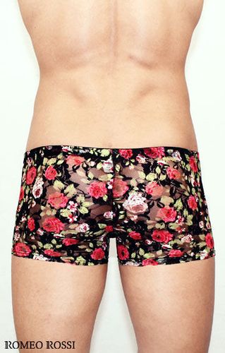 Мужские трусы боксеры черные с красными розами Romeo Rossi Rose Boxer RR00230