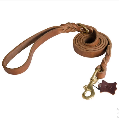 Военный кожаный поводок "Military Leather Leash" цвет бежевый длина 180см ширина 19мм L77##035