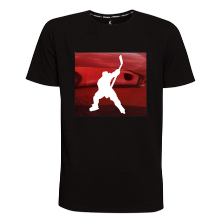 Футболка с красным замшевым хоккеистом в квадрате