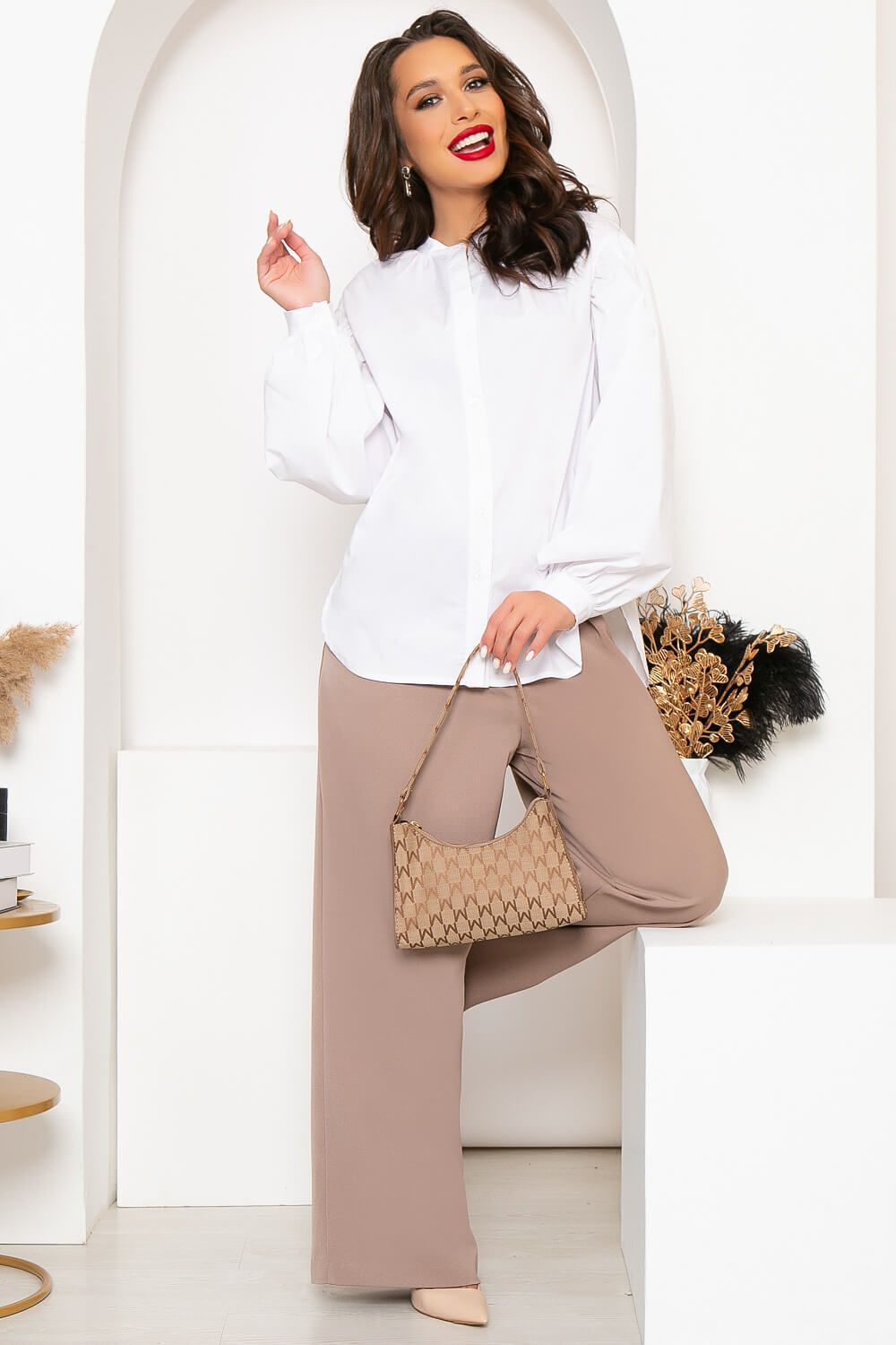 Рубашка с объёмными рукавами "Эльза" (вайт) Б4325 LT Collection (Акция)