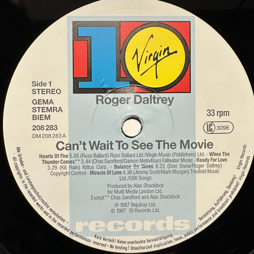 Roger Daltrey - Can't Wait To See The Movie (Голландия 1987г.)