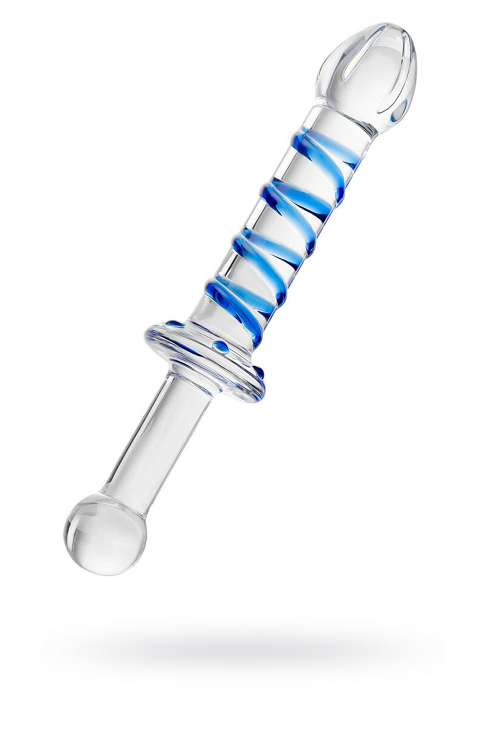 Фаллоимитатор Sexus Glass стеклянный с голубыми полосками 23 см
