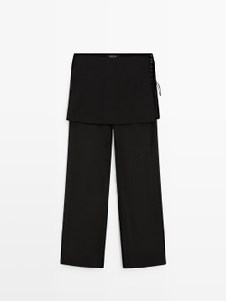 Massimo Dutti Струящиеся шелковые брюки контрастного цвета, черный