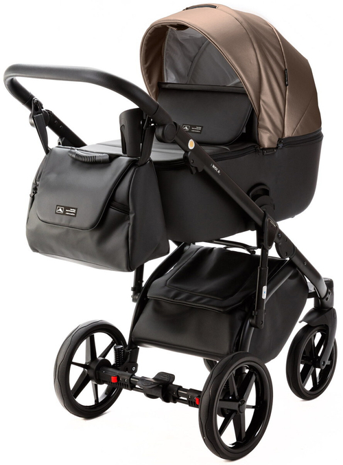 Детская коляска Adamex Nola Deluxe 2 в 1 N-SD11 (ТЕМНО-БЕЖЕВЫЙ ПЕРЛ+ЧЕРНАЯ КОЖА)