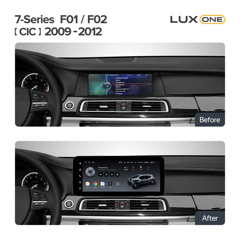 Магнитола BMW 7-серия F01, F02 2008-2012 (CIC) - Teyes LUX ONE 360 монитор 12.3" 2K QLED на Android 10, 6/128Гб, CarPlay, 4G SIM-слот, 4 камеры в комплекте