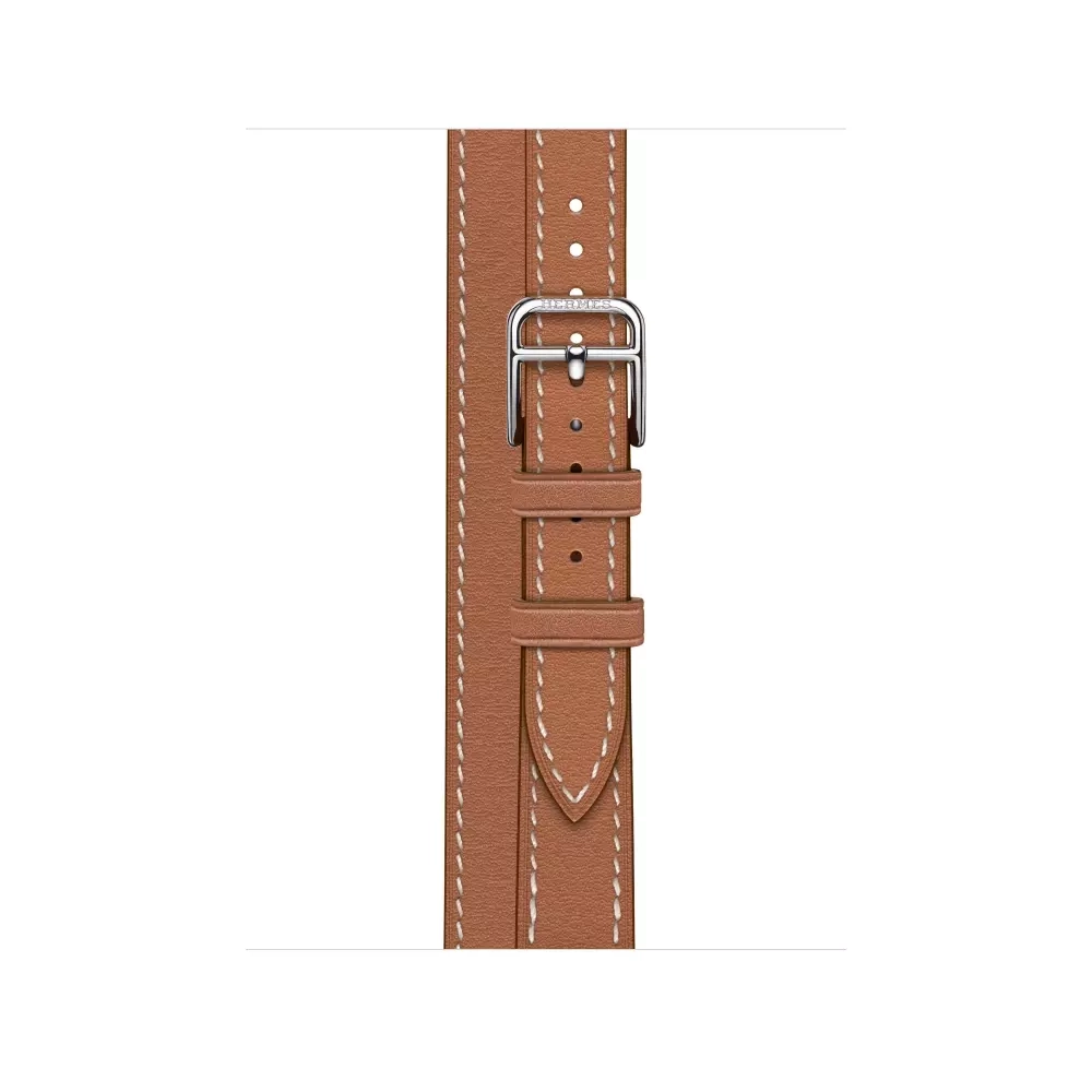 Apple Watch Series 8 Hermes 41mm, двойной тонкий кожаный ремешок коричневого цвета