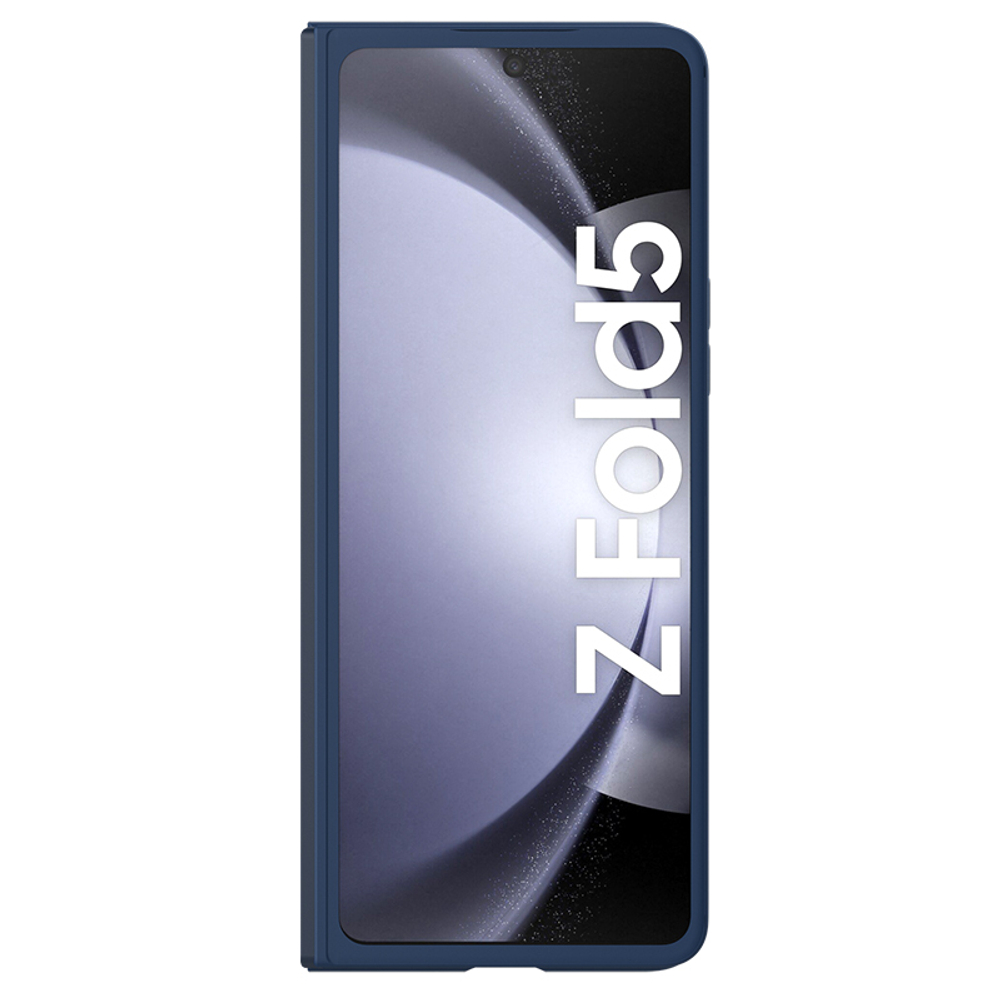 Чехол синего цвета покрытый мягким жидким силиконом от Nillkin для Samsung Galaxy Z Fold 5, серия CamShield Silky Silicone с защитной шторкой для камеры