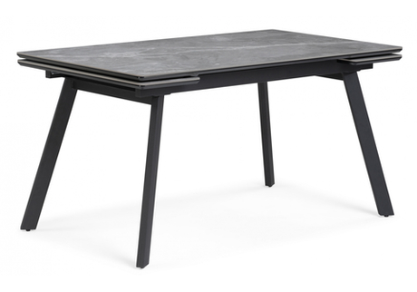 Керамический стол Woodville Норман 140(200)х80 серый мрамор larka grey, черный, ножки черные