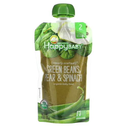 Happy Family Organics, Happy Baby®, органическое детское питание, для детей от 6 месяцев, стручковая фасоль, груша и шпинат, 113 г (4 унции)