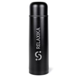 Термос Relaxika 101 (1 литр), черный (стикерпак "Красоты России")