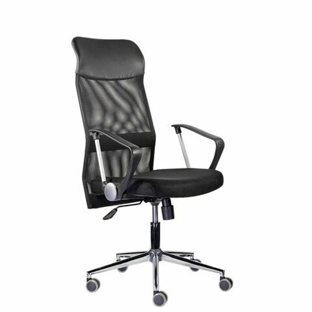 Кресло "Директ Лайт" МС-040, высокая спинка, с подлокотниками, хром, черное