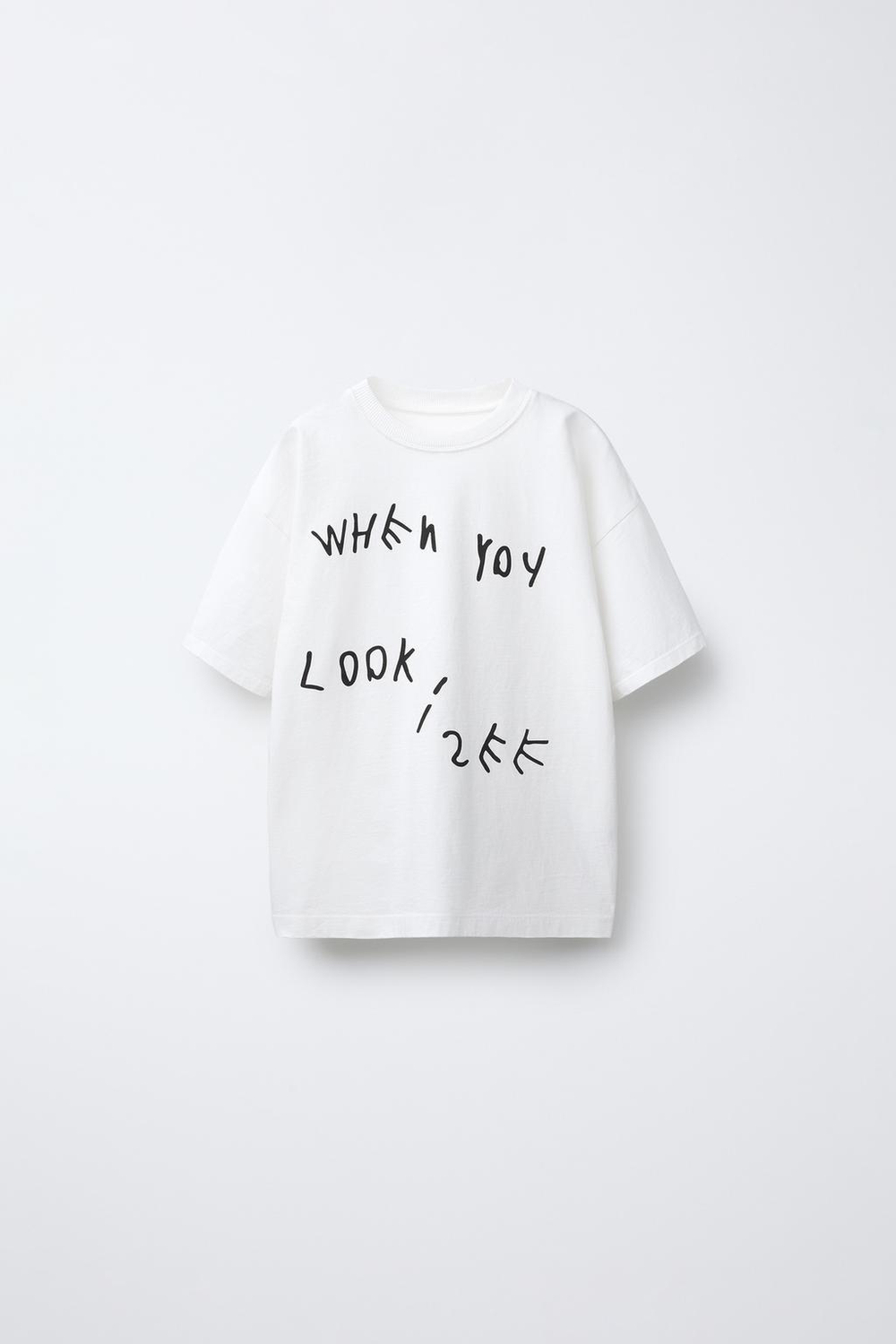 ZARA ФУТБОЛКА С НАДПИСЬЮ, ЖЕЛТОВАТО-БЕЛЫЙ