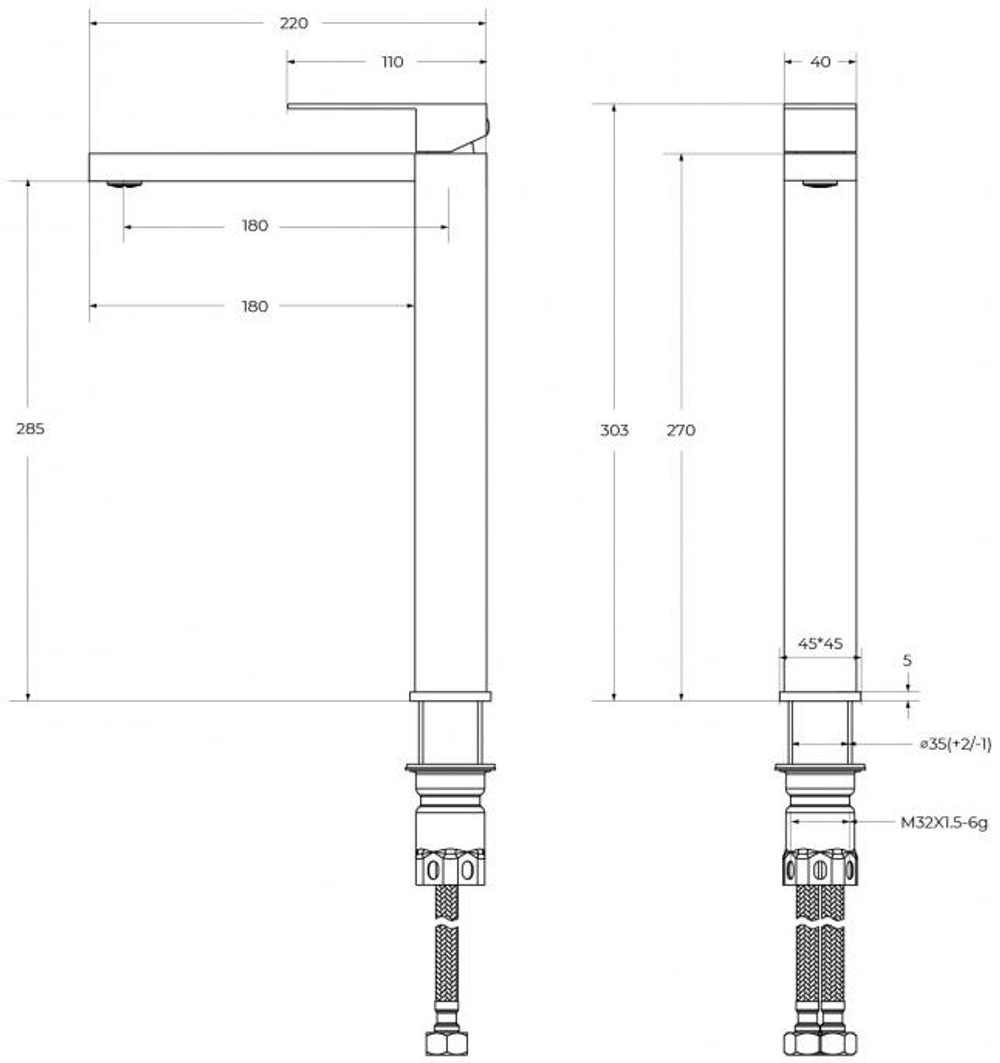 Смеситель CEZARES SLIDER-LC-IN-W0 для накладной раковины без донного клапана