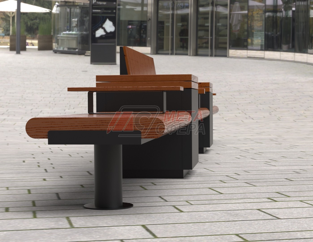 Скамейка Rail Road 01 с 2-мя вазонами и подлокотниками