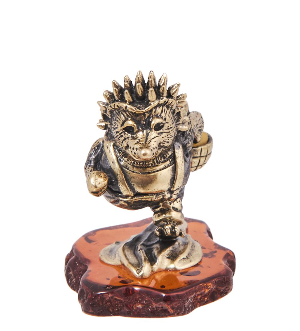 Народные промыслы AM-4130 Фигурка «Ежик с Лукошком» (латунь, янтарь)