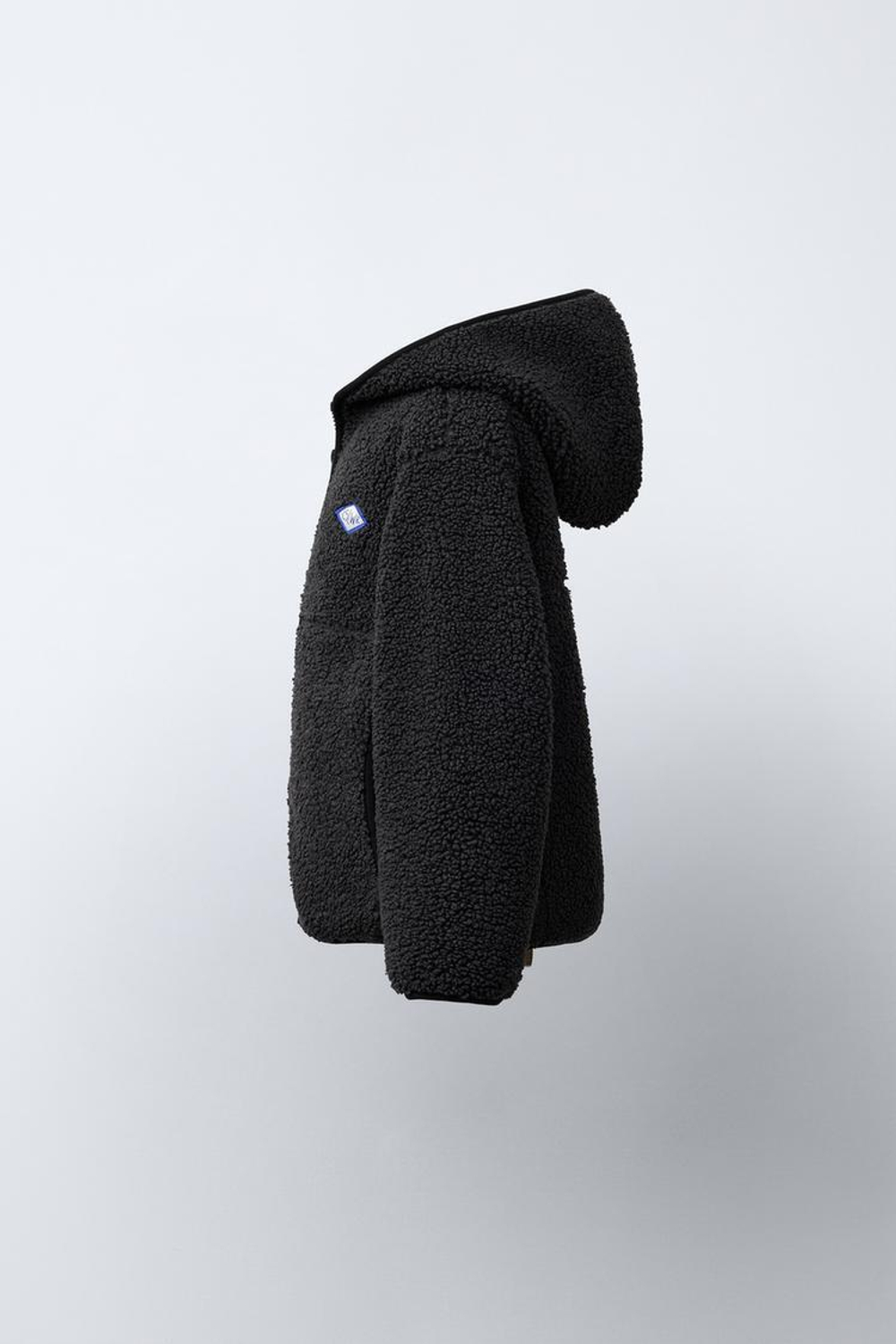 ZARA КУРТКА ИЗ ИСКУССТВЕННОЙ ОВЧИНЫ С КАПЮШОНОМ, ТЕМНЫЙ АНТРАЦИТ