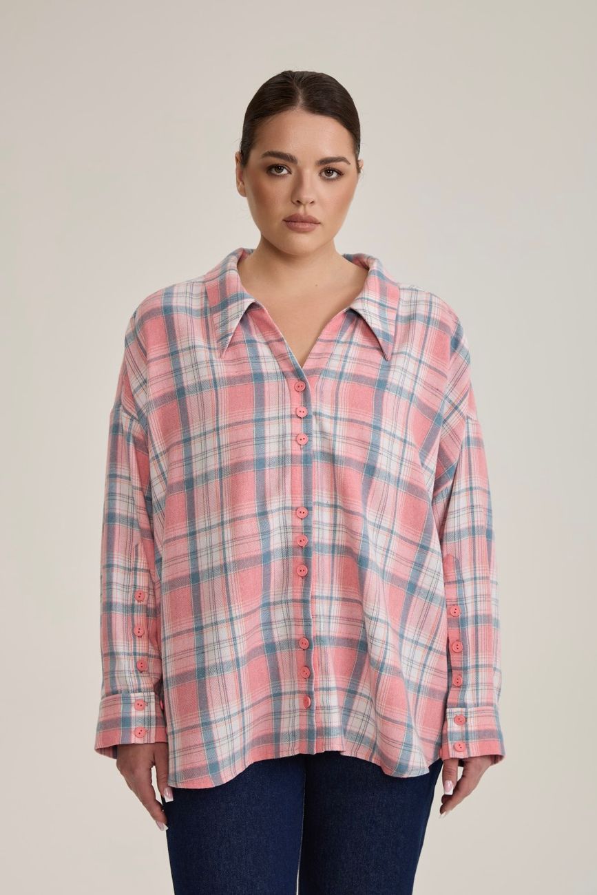 Рубашка в клетку оверсайз, розовый