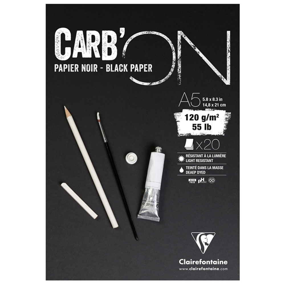 Скетчбук 20л. А5 на склейке Clairefontaine "Carb'ON", 120г/м2, мелкозер.,черн
