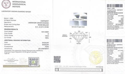Лабораторно-выращенный бриллиант Кр-57 5.11-5.13 мм D/VVS2 0.51 ct