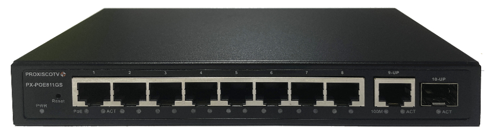 PX-POE811GS управляемый коммутатор PoE 8*1000M+1*1000M +1*1000M SFP, металл