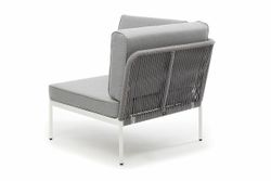 "Канны" угловой модуль плетеный из роупа, каркас алюминий белый шагрень, роуп светло-серый круглый, ткань светло-серая