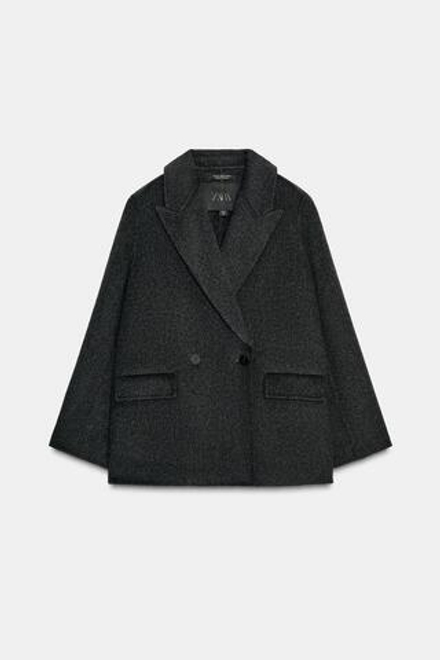 ZARA ДВУБОРТНЫЙ БЛЕЙЗЕР ИЗ СМЕСОВОЙ ШЕРСТИ — ZW COLLECTION, СЕРЫЙ