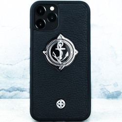 Эксклюзивный чехол iPhone с якорем - Euphoria HM Premium - натуральная кожа, ювелирный сплав, моряку, яхтинг, яхта, море
