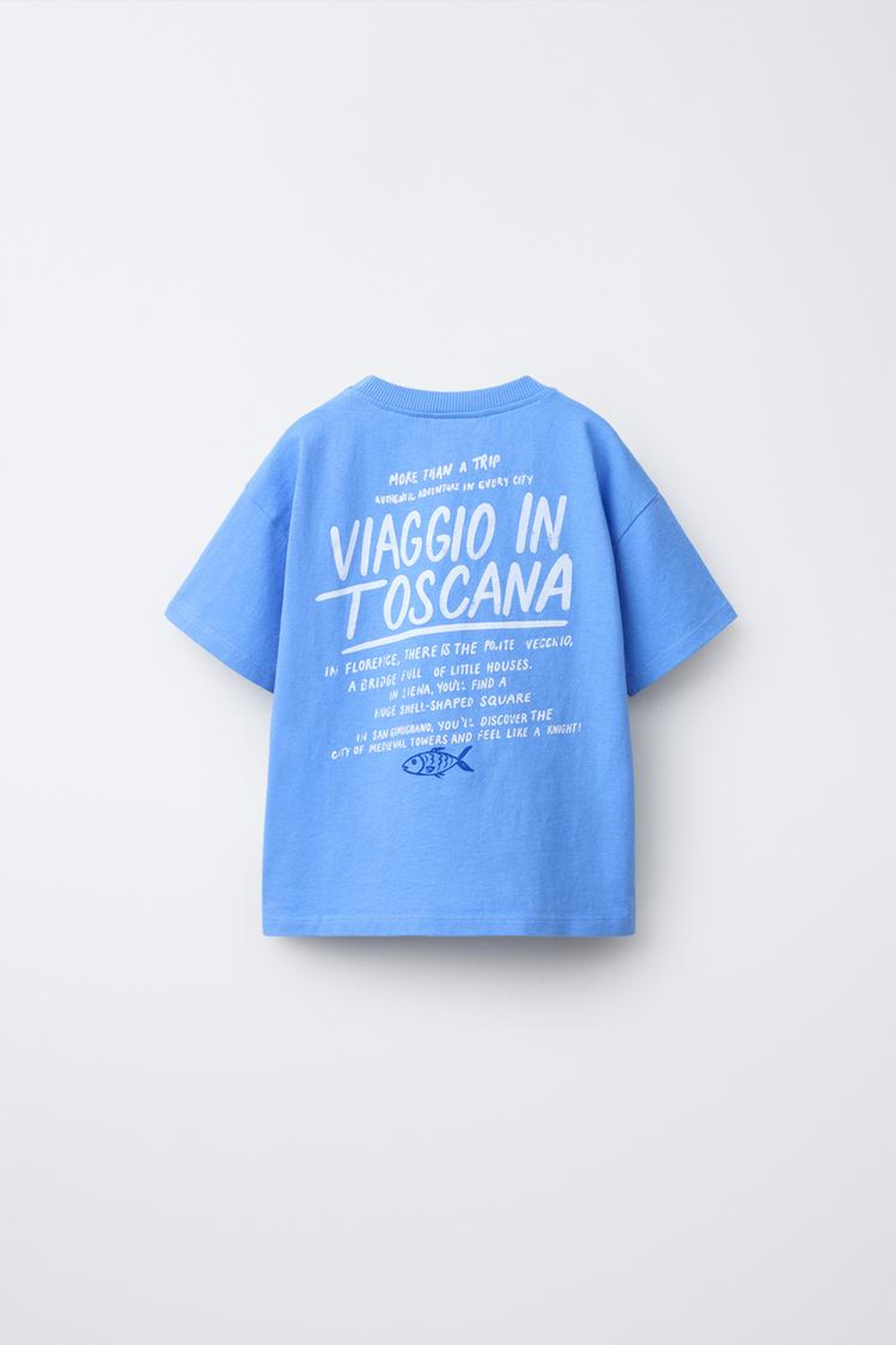 ZARA ФУТБОЛКА С ВЫШИТОЙ НАДПИСЬЮ, ГОЛУБОЙ