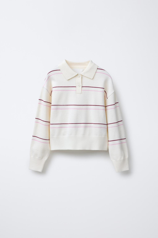 ZARA ТРИКОТАЖНЫЙ СВИТЕР С ВОРОТНИКОМ ПОЛО, ЭКРЮ