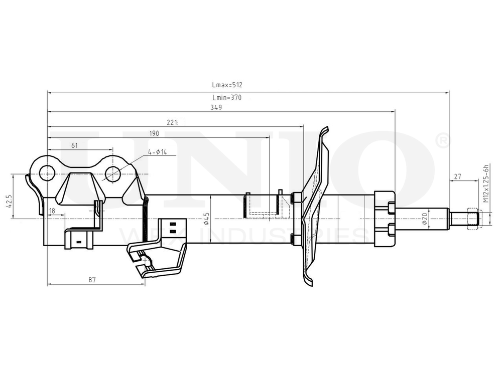 Амортизатор газовый передней подвески правый UNIO SAB-10193
