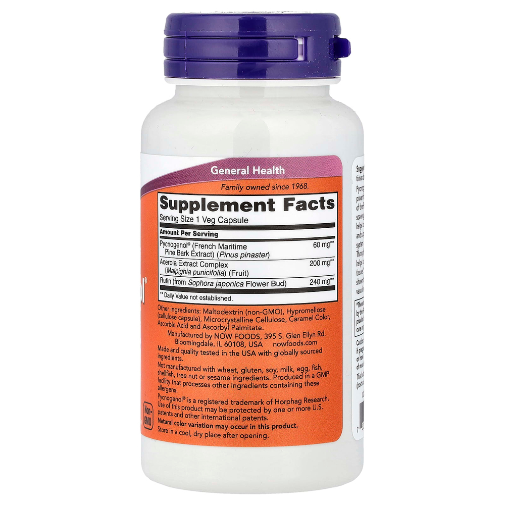 NOW Foods, Pycnogenol® с ацеролой и рутином, 50 вегетарианских капсул