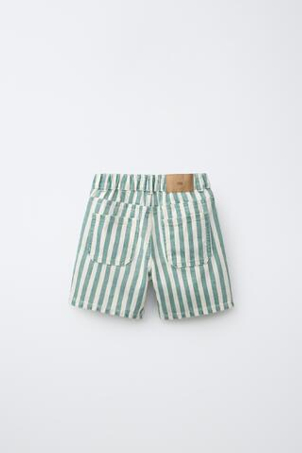 ZARA ДЖИНСОВЫЕ ШОРТЫ BAGGY В ПОЛОСКУ, ЗЕЛЕНАЯ ПОЛОСА