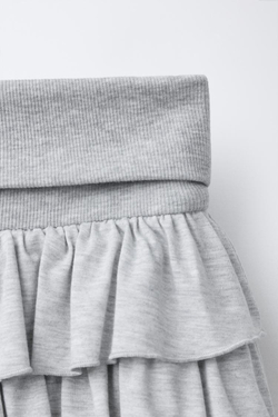 ZARA ЮБКА-ШОРТЫ С ВОЛАНАМИ, СЕРЫЙ МЕЛАНЖ