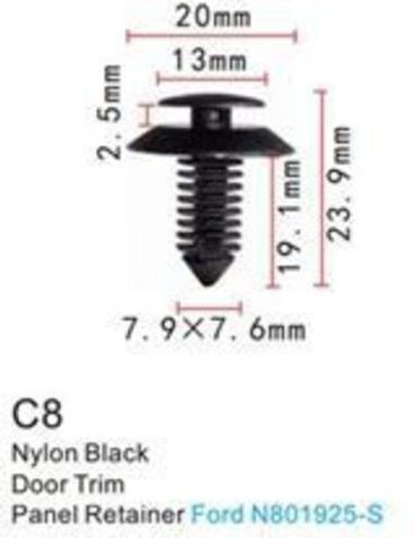 Клипса для крепления внутренней обшивки а/м Форд пластиковая (100шт/уп.) Forsage клипса C0008(Ford)