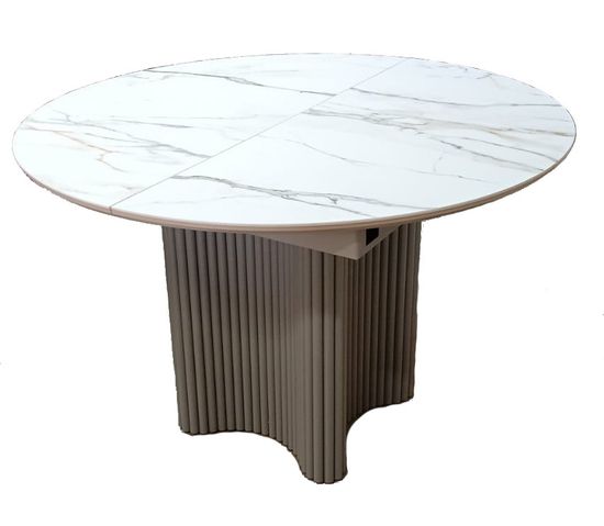 Стол АДАЖИО 115 КРУГЛЫЙ GILT WHITE, керамика / Латте каркас