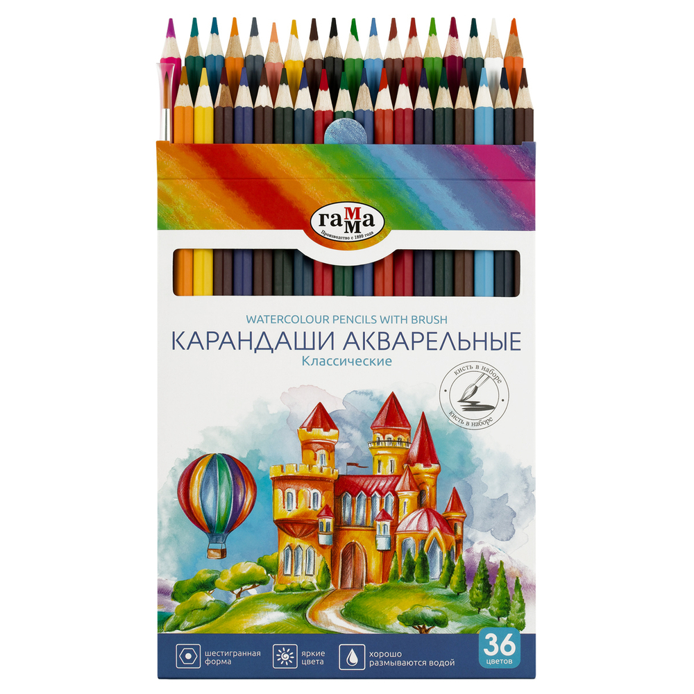 Карандаши цветные Гамма "Классические", 36цв., заточен., картон, европодвес