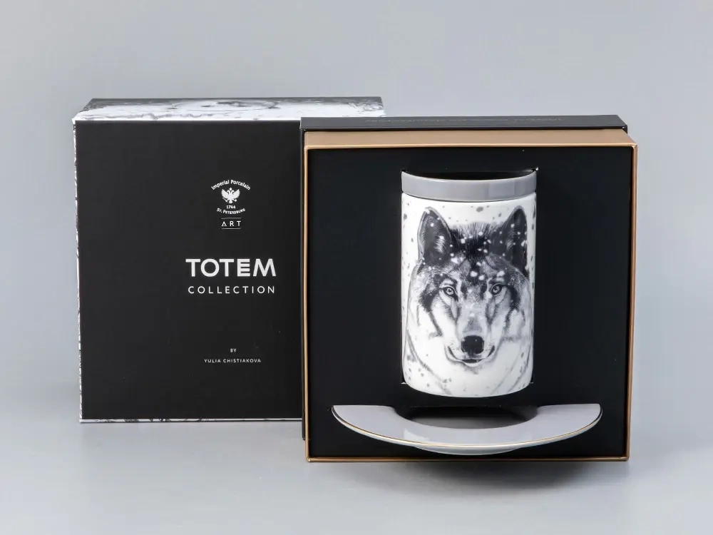 Бокал с блюдцем Тотем в подарочной упаковке, рисунок Волк, арт. 81.28374.00.1