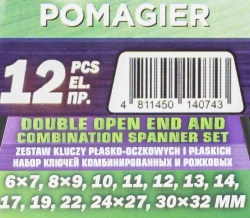 Набор ключей комбинированных и рожковых,12пр.(6х7,8х9,10,11,12,13,14,17,19,22,24х27,30х32мм),в пластиковом держателе POMAGIER POM-5198