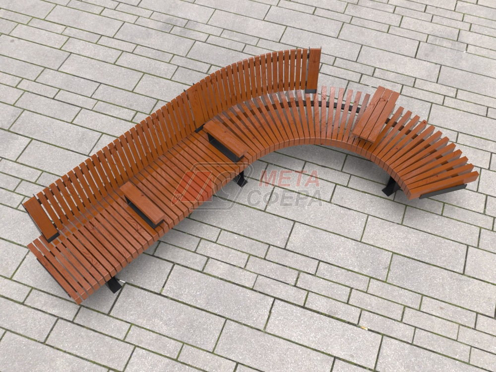 Скамейка Rail Road 03 Long с поворотом и подлокотниками