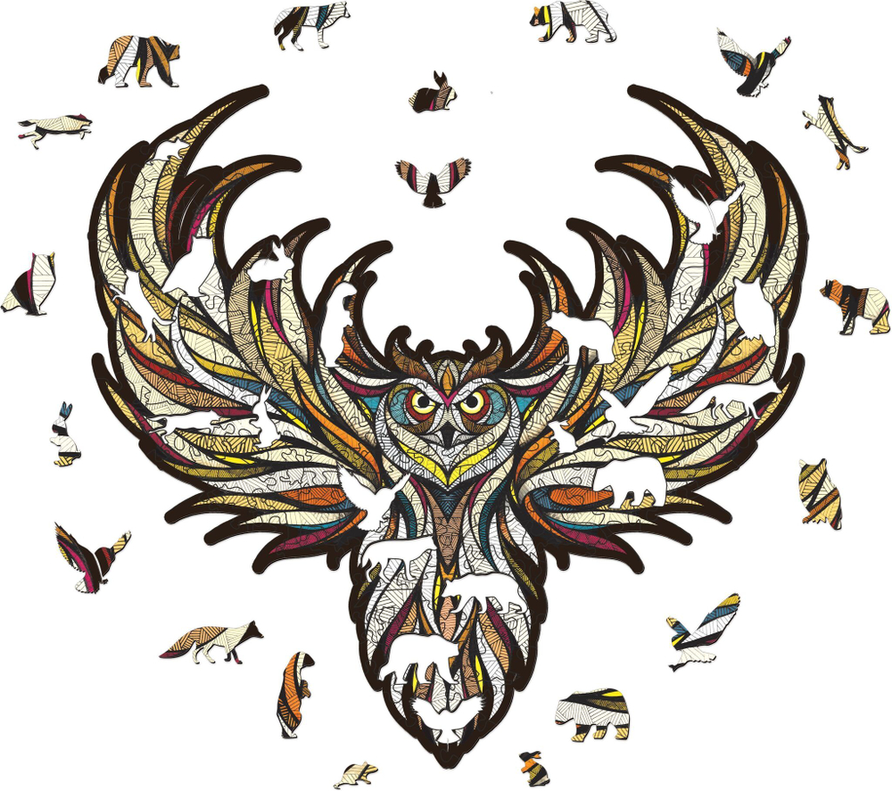 Деревянный, фигурный пазл EWA Мудрая Сова L 40x42 см