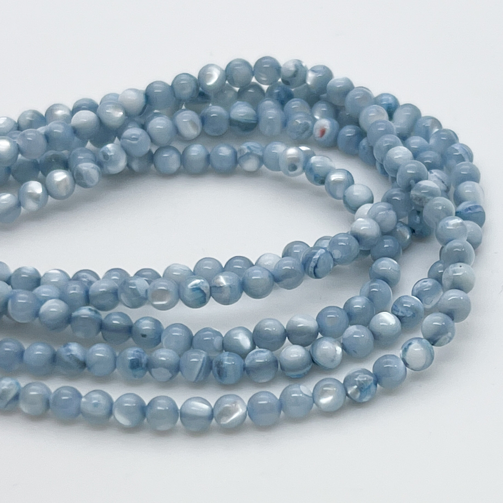 Перламутр тонированный, цвет синий, диаметр 3,5 мм, цена за нить 115 шт (около 38 см)