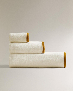Zara Home - Банное полотенце с рисовым рисунком и красочным бордуром, белый, 30х50 см