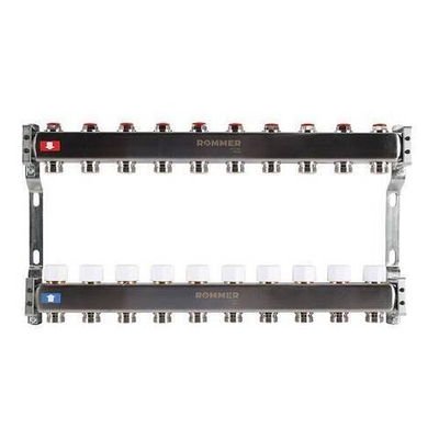 Коллекторная группа для радиаторного отопления ROMMER RMS3200 - 1" на 10 контуров 3/4"EK