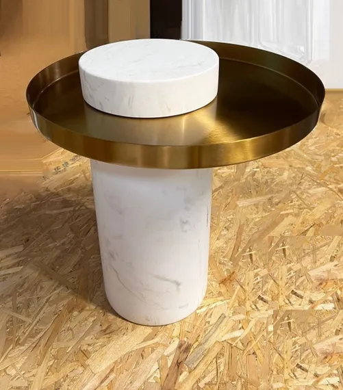 Журнальный столик Melba, Ø42х53 см, белый мрамор, золото