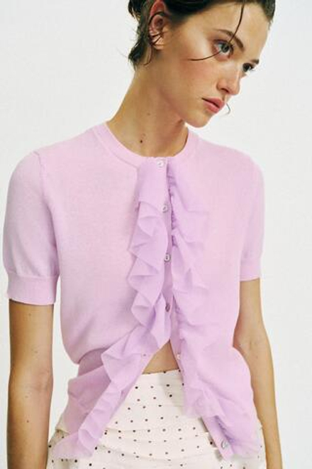 ZARA КАРДИГАН С ВОЛАНАМИ И КОРОТКИМИ РУКАВАМИ, СИРЕНЕВЫЙ